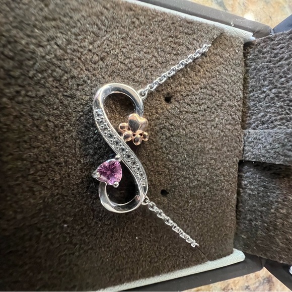 Silver Paw Print and Pink Infinity Pendant Necklace - Picture 3 of 3